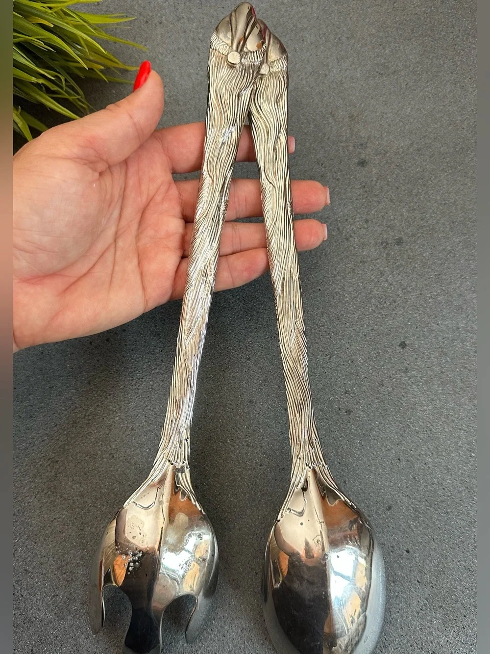 Silver Santa-Head Serving Utensils - Decorative Holiday Spoon Pair